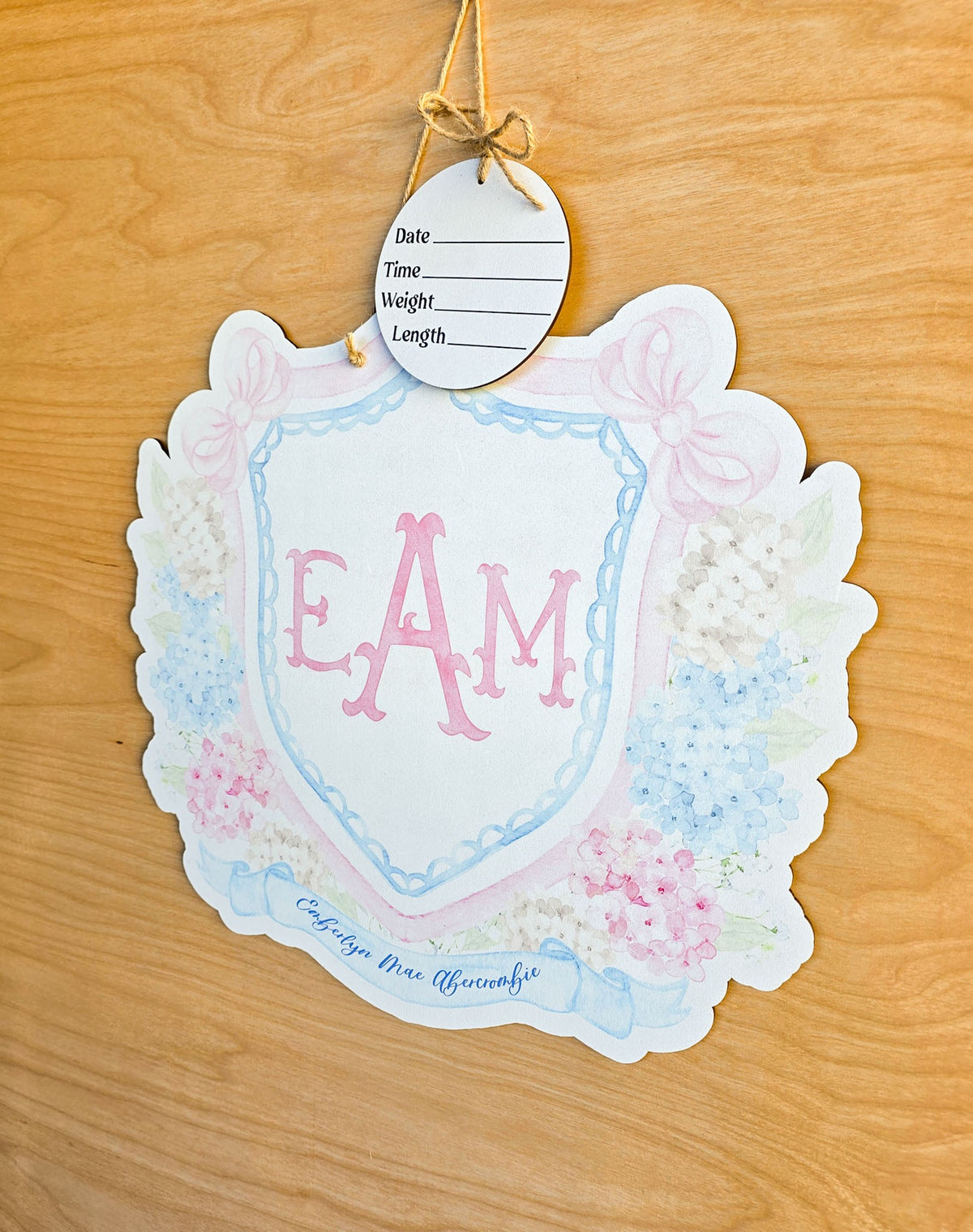 Personalized Pastel Hydrangea Hospital Door Hanger | Floral Crest