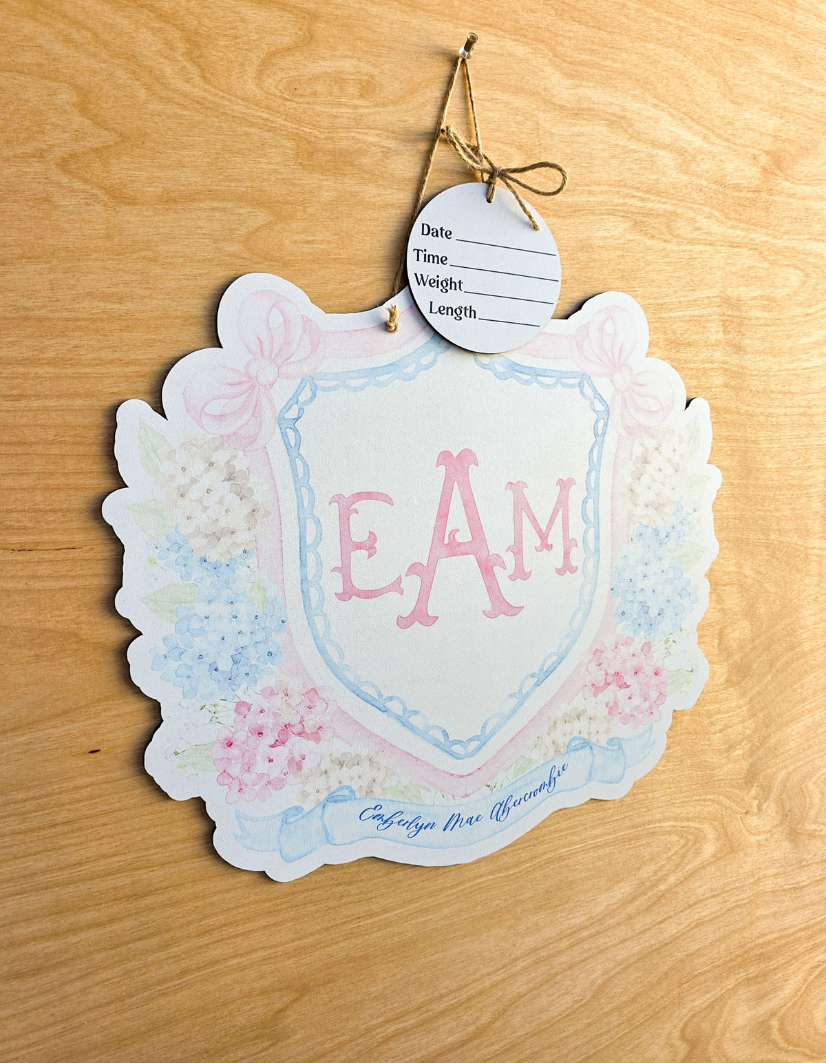 Personalized Pastel Hydrangea Hospital Door Hanger | Floral Crest