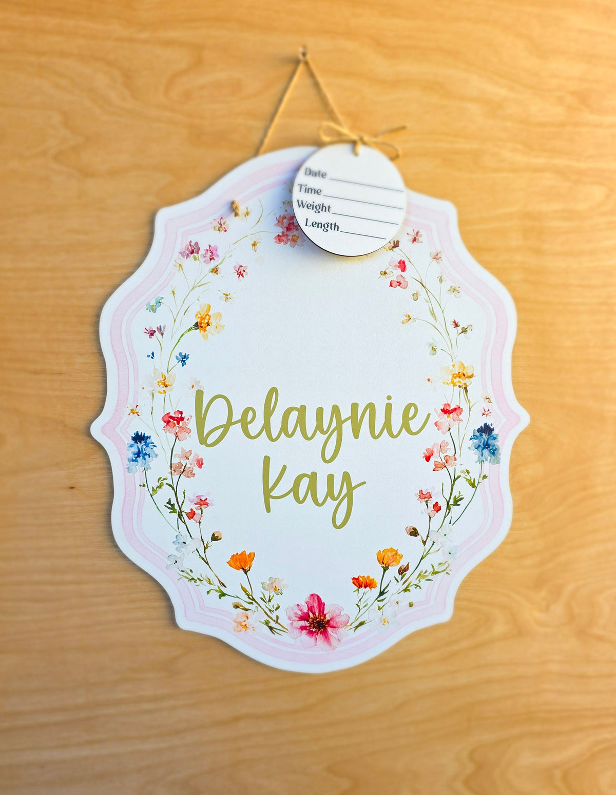 Personalized Wildflower Crest Hospital Door Hanger | Baby Name Sign