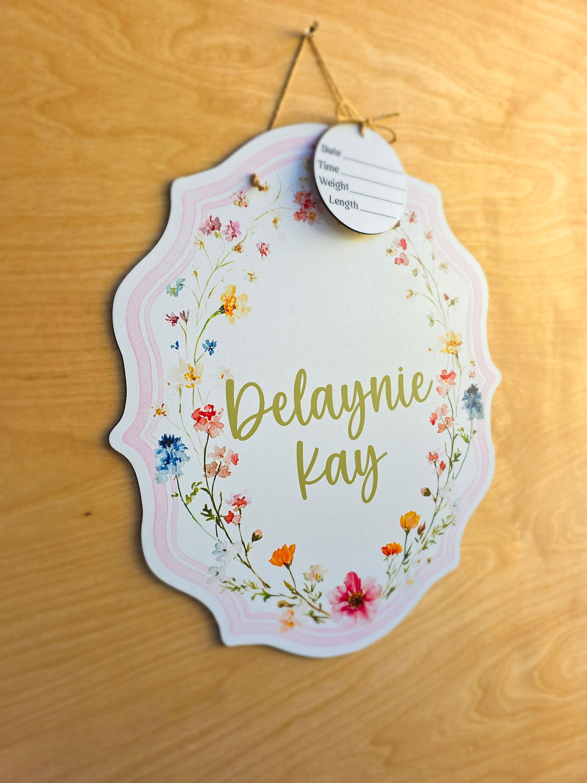 Personalized Wildflower Crest Hospital Door Hanger | Baby Name Sign