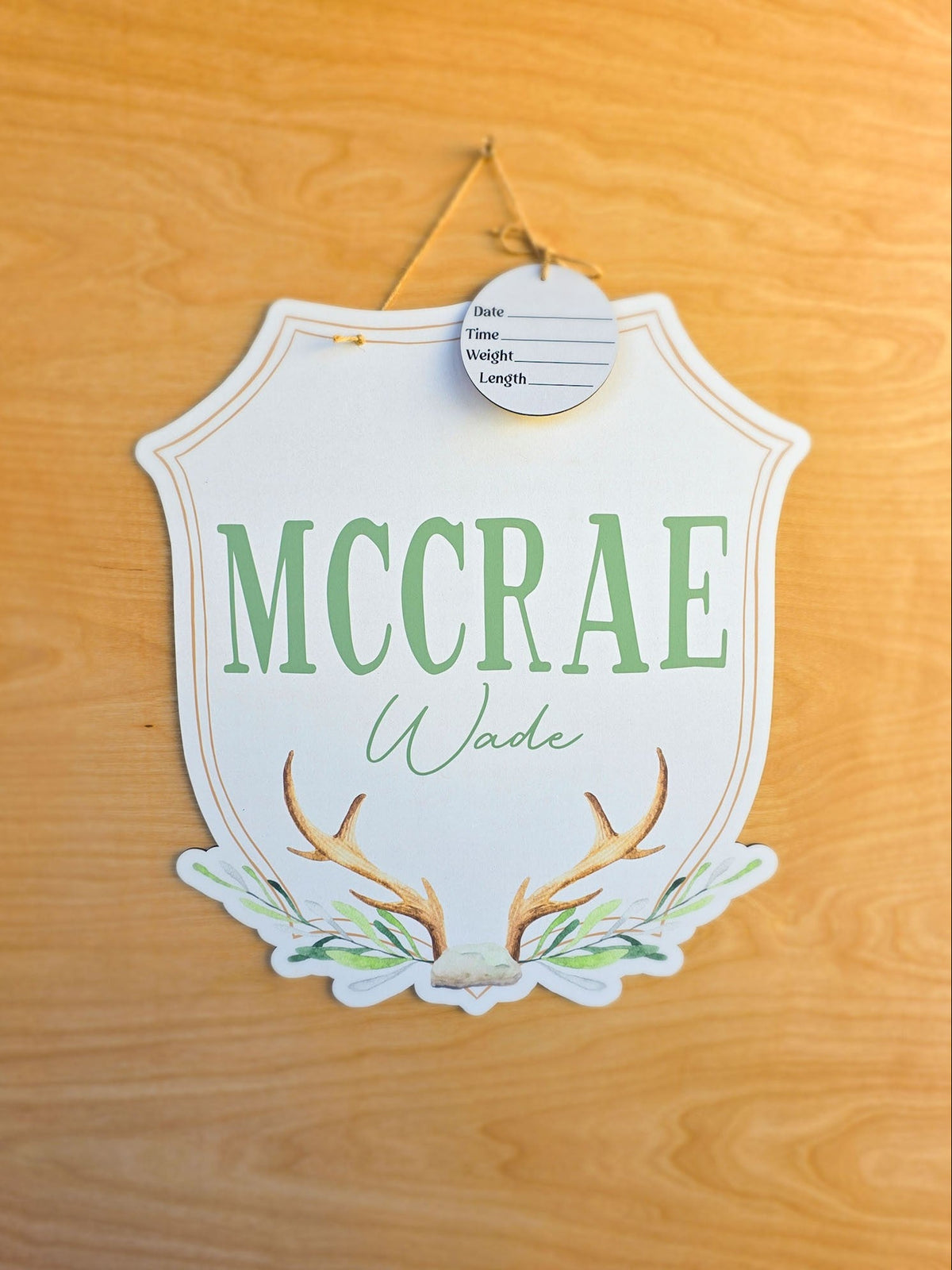Personalized Antler Hospital Door Hanger | Baby Name Sign