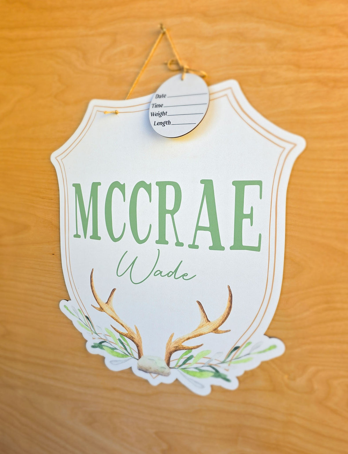 Personalized Antler Hospital Door Hanger | Baby Name Sign