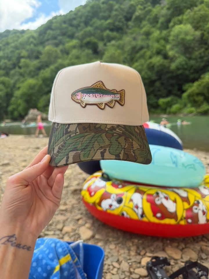 Custom UV Printed Patch Hat | Camo Trucker Hat | Trout Patch Hat | Custom Hat