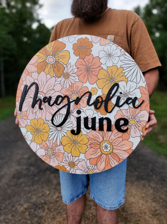 Boho Floral Printed Name Sign